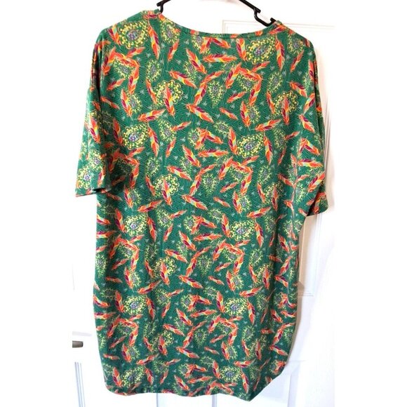Lularoe Women's Irma Short XS Sleeve Tunic Green Feathers Paisley Print - Picture 3 of 9